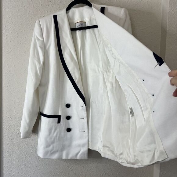 Vintage Jacqueline Ferrar Womens Blazer White Multi-Color Size 14 Viscose Blend - Picture 4 of 10